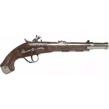PULIO Gonher Metal Pirate Gun žaislinis pistoletas su kapsulėmis, liejamo metalo ir plastiko, 8 šūvių žiedinės kapsulės, juodas/pilkas su rudena rankena, nuo 8 metų