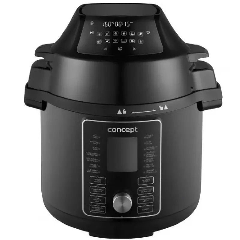 CONCEPT CK8000 daugiafunkcis puodas su oro gruzdintuvės funkcija, 6L puodas, 3,5L krepšelis, 1500W, 10 programų, juodas/sidabrinis