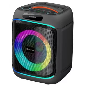 DENVER BPS-170 400W Bluetooth vakarėlių garsiakalbis su RGB šviesomis, TWS, karaoke, FM radiju, USB/SD/AUX/Mic įvestimis