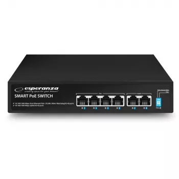 ESPERANZA 6-Port PoE+ Gigabit Switch 65W GOLIATH (4 PoE+ prievadai, 2 uplink, 12 Gbps, be ventiliatoriaus, metalinis)