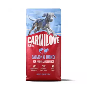 CARNILOVE ACTIVE šunų sausas ėdalas su lašiša ir kalakutiena jauniems didelių veislių šunims 12 kg