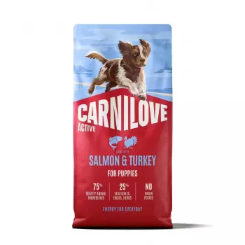 CARNILOVE ACTIVE šuniukų sausas maistas su lašiša ir kalakutiena 12 kg