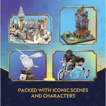 CUBIC FUN 3D dėlionė Harry Potter Hogwarts Didžioji salė ir Astronomijos bokštas su LED apšvietimu – 850 dalių, kolekcinis modelis