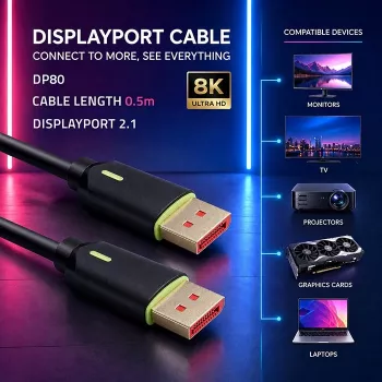 QOLTEC DisplayPort 2.1 kabelis M/M 80G 0,5 m