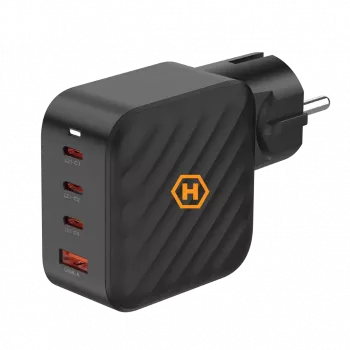 HAMMER RapidCharge 100W GaN sieninis įkroviklis, 2x USB-C PD 100W + 1x USB-A QC 30W, juodas