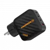 HAMMER RapidCharge 100W GaN sieninis įkroviklis, 2x USB-C PD 100W + 1x USB-A QC 30W, juodas