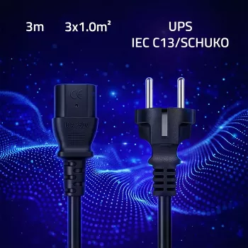 QOLTEC 54627 maitinimo laidas Schuko į IEC C13, 3m, 3x1mm², juodas