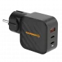 HAMMER RapidCharge 65W GaN sieninis įkroviklis - 2x USB-C PD, 1x USB-A QC, juodas