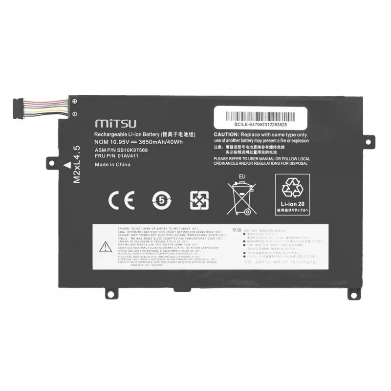 MITSU Battery 01AV411, skirta Lenovo ThinkPad E470 E475, 3650 mAh (40 Wh), 10,95 V