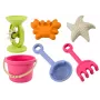 LEAN TOYS smėlio žaidimų rinkinys - kibirėlis, malūnėlis, sietelis, 3 pastelinės formelės (6 vnt.)