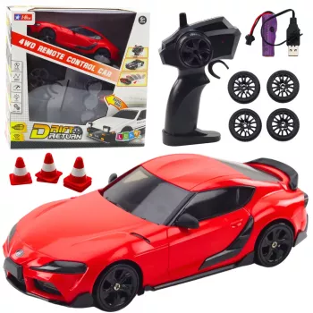 LEAN TOYS Drift Sports Car 1:10 mastelio RC automobilis su keičiamais ratais, 4WD, raudonas