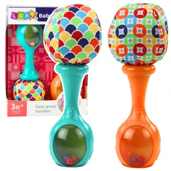 LEAN TOYS barškučių rinkinys su minkštu kamuoliuku, oranžinės ir žalios spalvos, 2 vnt.