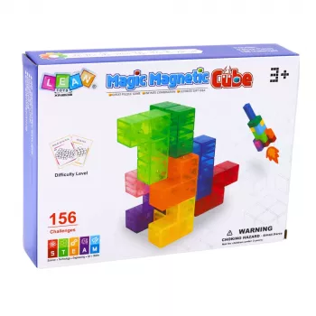 LEAN TOYS Magnetiniai blokeliai Magic Cube Puzzle 156 užduočių kortelės 9 vnt.