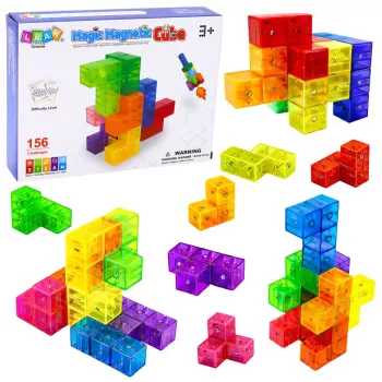 LEAN TOYS Magnetiniai blokeliai Magic Cube Puzzle 156 užduočių kortelės 9 vnt.