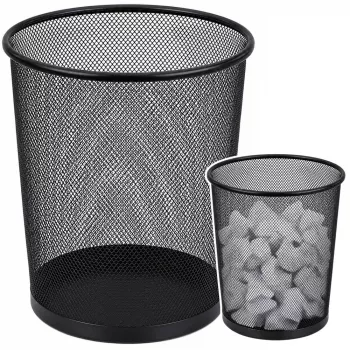 LEAN biuro šiukšliadėžė iš metalinio tinklelio, apvali, juoda, 10 L