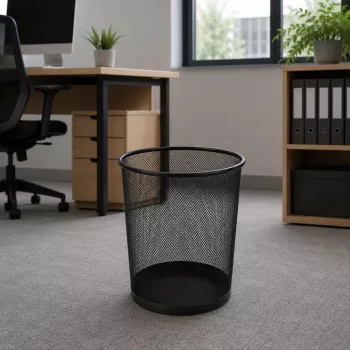 LEAN biuro šiukšliadėžė iš metalinio tinklelio, apvali, juoda, 10 L