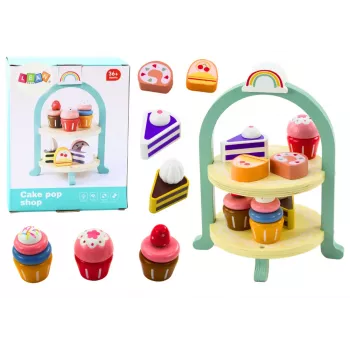 LEAN TOYS saldumynų rinkinys su mediniu stovu – pyragaičiai, keksiukai ir desertai