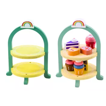 LEAN TOYS saldumynų rinkinys su mediniu stovu – pyragaičiai, keksiukai ir desertai