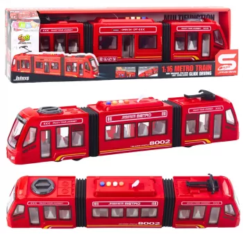 LEAN TOYS City Metro Tram su atsidarančiomis durimis, šviesomis ir garsais, raudonas 1:16