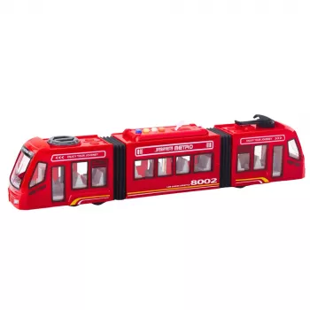 LEAN TOYS City Metro Tram su atsidarančiomis durimis, šviesomis ir garsais, raudonas 1:16