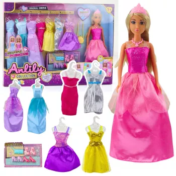 LEAN TOYS Anlily Collection mados rinkinys su suknelėmis ir aksesuarais, 17 vnt.
