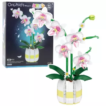 LEAN TOYS Orchid Construction Blocks Orchid vazone, rožinė ir balta, 616 dalių
