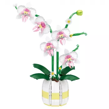 LEAN TOYS Orchid Construction Blocks Orchid vazone, rožinė ir balta, 616 dalių