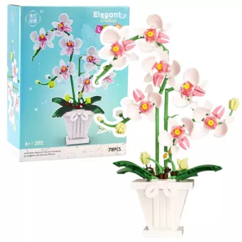 LEAN TOYS Orchidėjos konstruktorius Orchidėja vazone, rožinė ir balta, 718 detalių
