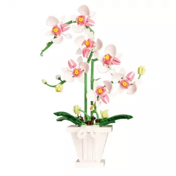 LEAN TOYS Orchidėjos konstruktorius Orchidėja vazone, rožinė ir balta, 718 detalių