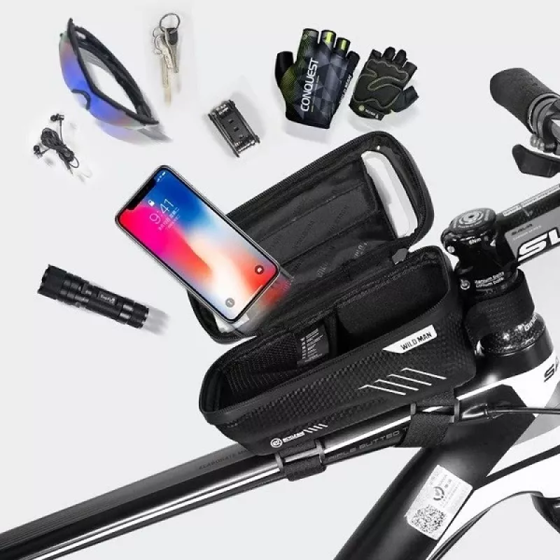 WILDMAN Bike Holder Case M E2 1L juodas - vairuotės telefono dėklas, atsparus purslams, su liečiamu ekranu, 1L talpa