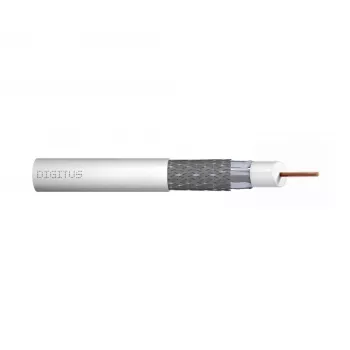 DIGITUS RG-6 koaksialinis kabelis, 1,05 mm varis, 75 omų, dvigubai ekranuotas (2x folija + 77% pynė), Eca, PVC apvalkalas, 305 m, baltas