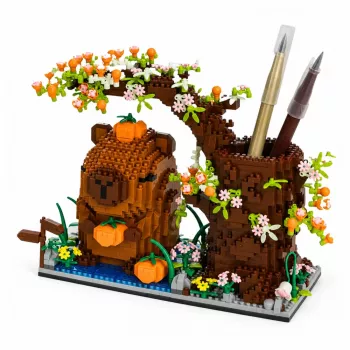 LEAN TOYS Capybara statybiniai blokeliai Medžio rašiklių organizatorius 1800 vnt.