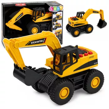 LEAN TOYS Construction Excavator su judančiu kaušu, šviesomis ir garsais - geltonas, 1:32 mastelis
