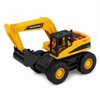 LEAN TOYS Construction Excavator su judančiu kaušu, šviesomis ir garsais - geltonas, 1:32 mastelis