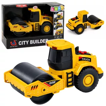 LEAN TOYS Road Roller 1:32 mastelio volas su besisukančiu voleliu, šviesomis ir garsais, geltonas