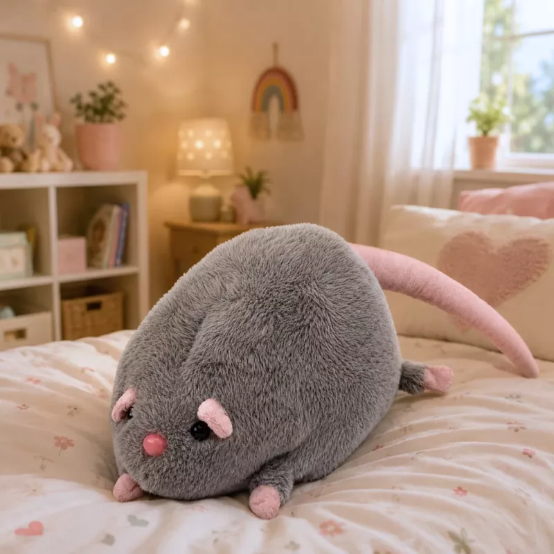 LEAN TOYS Plush žaislinė žiurkė su ilga uodega, pilka, 40 cm