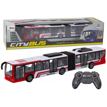 LEAN TOYS nuotolinio valdymo miesto autobusas raudonai baltas, 1:20 mastelis