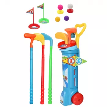 LEAN TOYS golfo rinkinys su vežimėliu ir lazdomis – lauko sporto žaidimas, 20 dalių