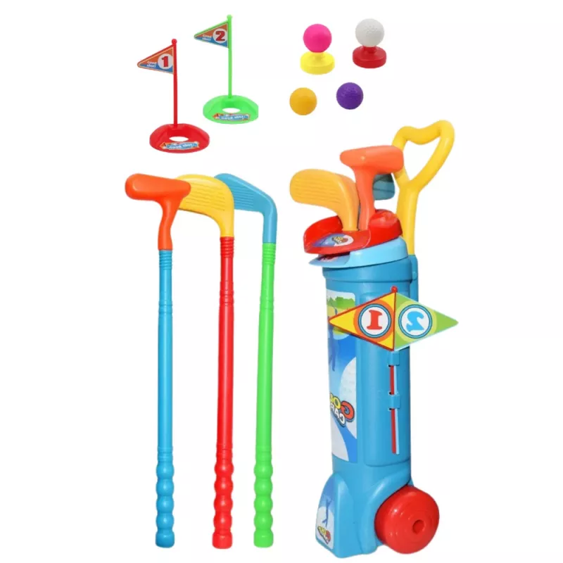 LEAN TOYS golfo rinkinys su vežimėliu ir lazdomis – lauko sporto žaidimas, 20 dalių