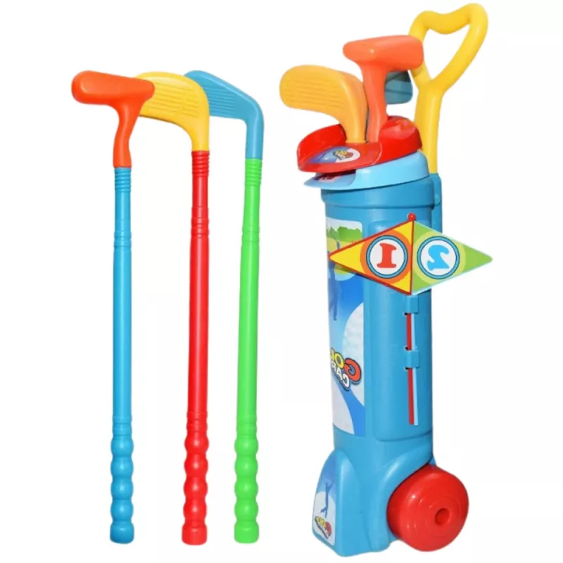 LEAN TOYS golfo rinkinys su vežimėliu ir lazdomis – lauko sporto žaidimas, 20 dalių