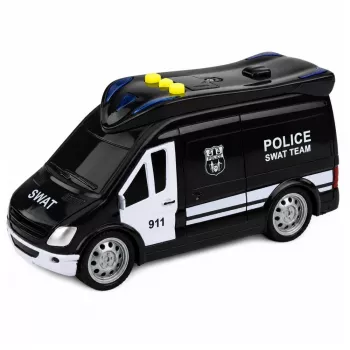 LEAN TOYS SWAT Special Unit policijos automobilis furgonas su šviesomis ir garsais, 1:32 mastelis, pull-back veiksmas, die-cast metalas