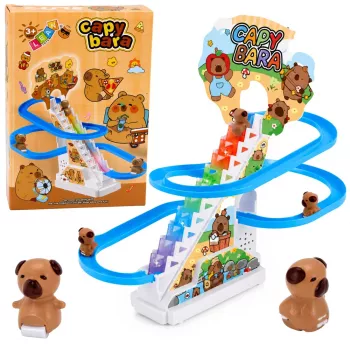 LEAN TOYS Capybara Track Slide su judančiais laiptais, šviesomis ir garsais – muzikinis lipimo žaislas vaikams nuo 3 metų