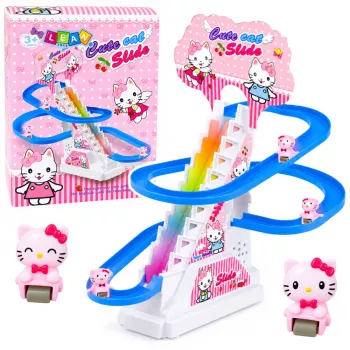 LEAN TOYS Track Slide kačiukams – judantys laipteliai, figūrėlės, šviesos ir garsai interaktyvus žaislas katėms
