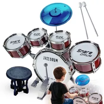 Suprimo K-Drums 1 vaikų būgnų komplektas su 5 būgnais, cimbolu, taburete ir lazdelėmis, raudonas