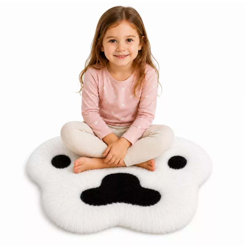 LEAN Plush Paw Rug Soft Fur Rug juodai balta 60 x 60 cm