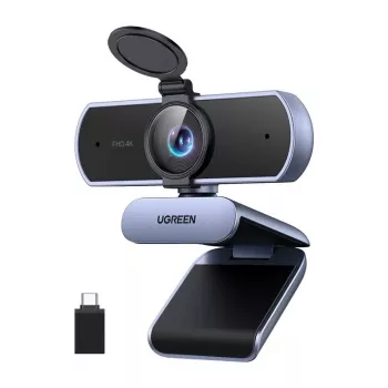 UGREEN FineCam Lite 4K UHD internetinė kamera su 4 mikrofonų masyvu, privatumo užsklanda, reguliuojamu matymo kampu, automatinio kadravimo funkcija, HDR, USB-C, pilka