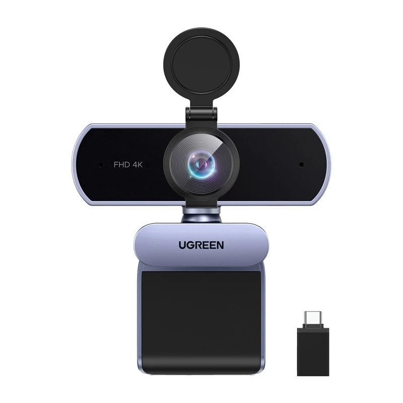 UGREEN FineCam Lite 4K UHD internetinė kamera su 4 mikrofonų masyvu, privatumo užsklanda, reguliuojamu matymo kampu, automatinio kadravimo funkcija, HDR, USB-C, pilka