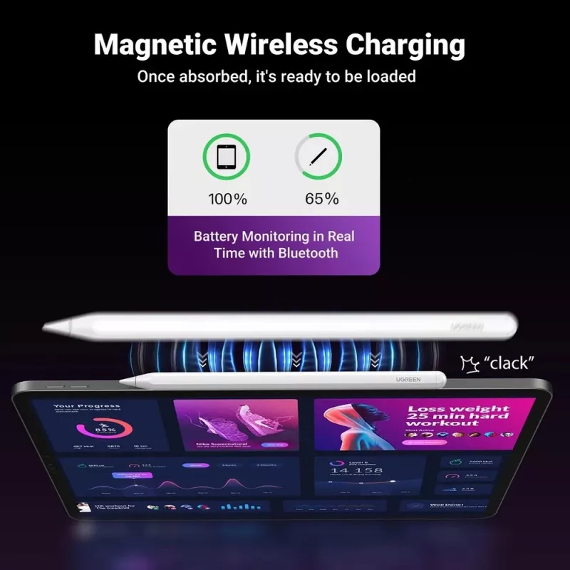 UGREEN LP653 aktyvusis rašiklis, skirtas Apple iPad, su belaidžiu įkrovimu, baltas