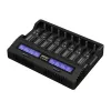 XTAR VC8S USB-C 8 lizdų protingas akumuliatorių įkroviklis su QC3.0 adapteriu, skirtas Li-ion/Ni-MH