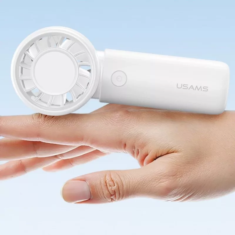 USAMS Hand Fan BC Series White 500mAh nešiojamasis rankinis ventiliatorius su 3 greičiais ir Micro USB įkrovimu